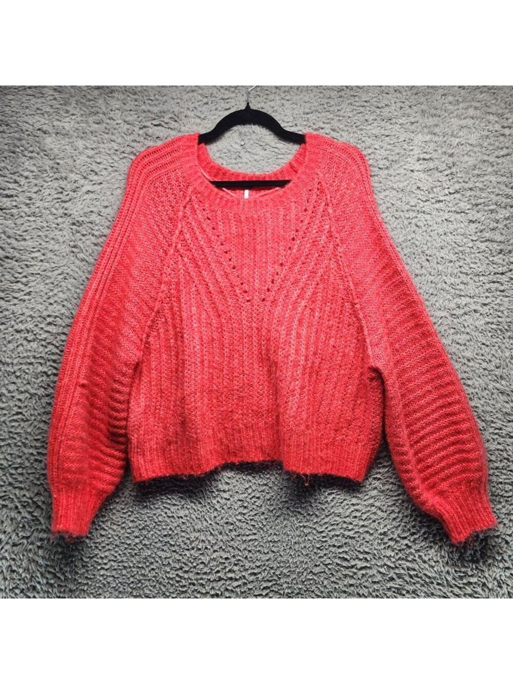 Free People Sweater Womens Small Red Knit Carter Oversized Boho